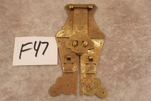 F47 VINTAGE SOLID BRASS CHINESE CABINET CHEST DOOR HASP SET - Picture 1 of 1