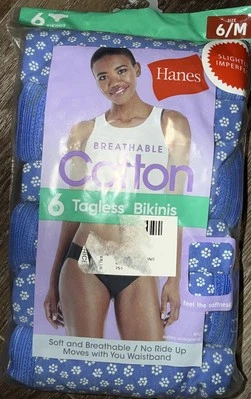 Hanes ~ 6-Pair Women's Bikini Underwear Panties 100% Cotton Blue Floral ~ M/6 - Image 1 of 3