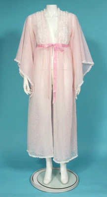 Vtg Dorthy Perkins Angle Sleeve Pink Lace Peignoir Robe Negligee Front Tie sz M - Image 1 of 4