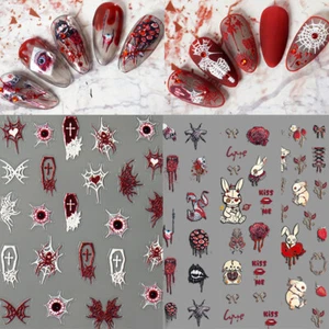 5D Halloween Nagelkunstaufkleber Schwarz Red Spider Web Blood Star / - Picture 1 of 18