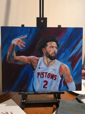Pintura original Cade Cunningham 16x20" Detroit Pistons arte - Imagem 1 de 2