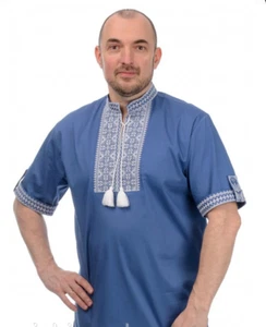 Camisa Hombre Bordada "Patriot" Azul Manga Corta - Imagen 1 de 4
