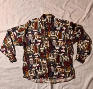 Structure Shirt Mens Large Flannel Western Button Up animal Aztec Vintage 90s - Picture 1 of 5