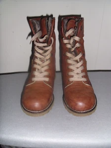 Rieker Women's Lace Up Walking Boots Size UK 4/EU 38 Faux Fur Lt. Brown VGC! - Picture 1 of 9