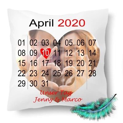 Personalisiertes Kissen mit Jahrestag und Bild, Valentinstag Geschenk Paar Kisse - Bild 1 von 4