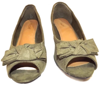 Zapatos de cuña NICOLE MILLER NEW YORK verde/gris gamuza lazo punta abierta para mujer talla 8M Foto 1 de 4