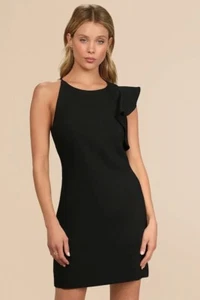 Lulus Dinah Little Black Dress New Size Small Ruffle Shoulder NWT Wedding Guest - Picture 1 of 4