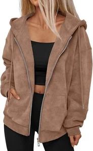 Trendy Queen Zip Up Hoodies for Women Acid Wash Oversized Sweatshirts Fall Cute - Picture 1 of 12