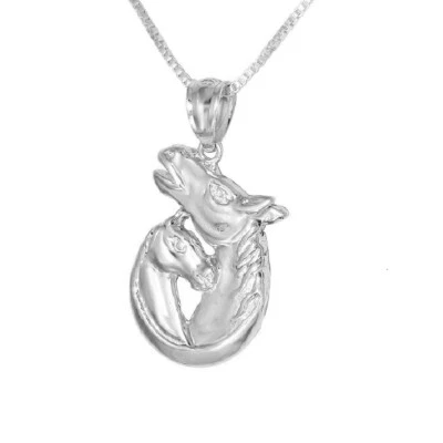 Argento Sterling Mamma E Bambino Cavalli 3D Ciondolo / Ciondolo,Fatto - Immagine 1 di 4