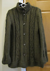 Handmade Knitted Women Pine - Green Jacket Long Sleeve Open Front 6 Buttons