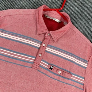 Travis Mathew Polo Shirt Mens Large Red Striped Short Sleeve Golf Casual Pocket - Picture 1 of 13