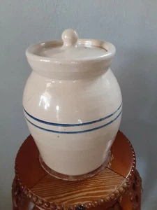 Vintage 10 " blue ring Jug Crock Stoneware Paul Storie Pottery Marshall Texas - Picture 1 of 12