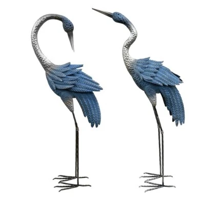 Juego de 2 estatuas de jardín de garzas de metal de 40" - decoración de patio exterior azul y plateado Foto 1 de 4