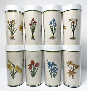 Vintage Thermo-Serv Insulated Tumblers 12 oz Floral Botanic Pattern Lilly Set 8 - Picture 1 of 24