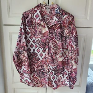 Chicos No Iron Blouse Size 3 XL 16 18 Pink Paisley Button Up Collar Long Sleeve - Picture 1 of 10