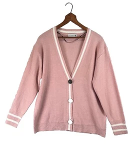 Minimalist Simple Capsule Staple Pink Timeless Grandma Knit Fisherman Cardigan S - Picture 1 of 9