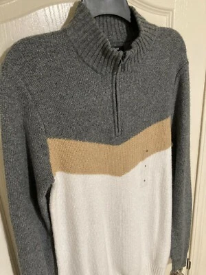 NUEVO Suéter Acrílico Gris, Beige Blanco Pequeño con Etiquetas ALFANI Para Hombre Cuarto Cremallera Foto 1 de 4