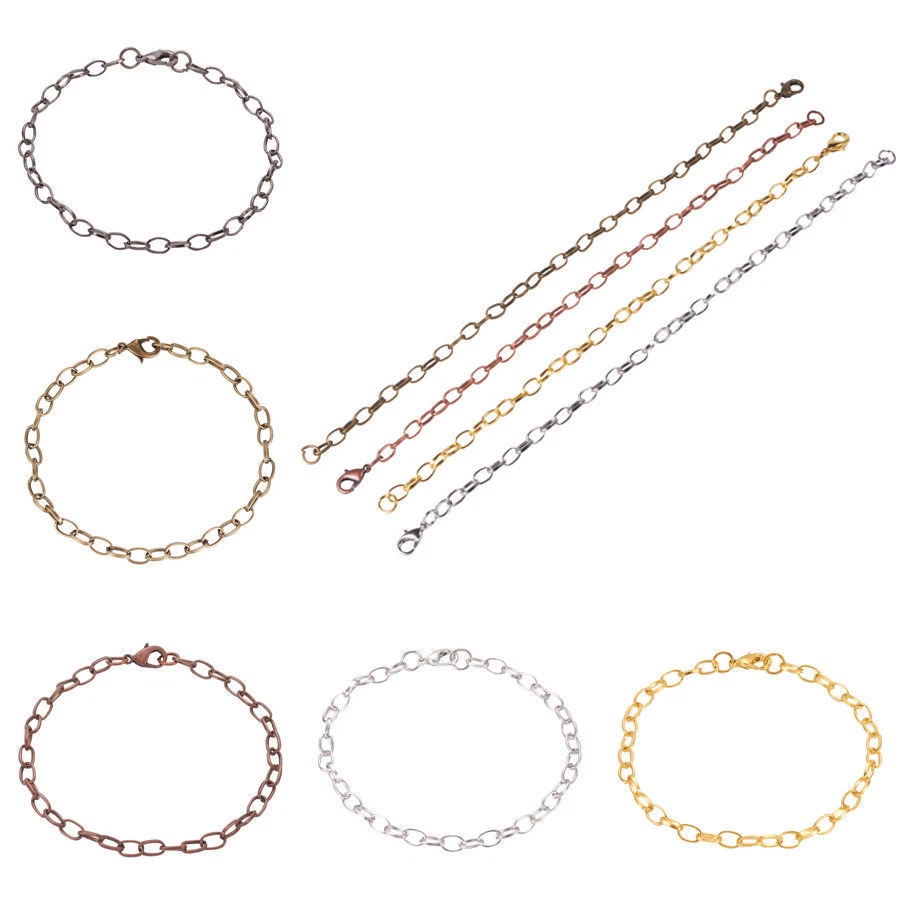 10 cordas de ferro oval elo corrente pulseiras fecho lagosta joias da amizade 205 mm - Imagem 1 de 1