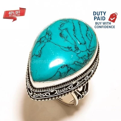 Anel de declaração Black Friday Deal prata 925 natural Papai Noel rosa turquesa tamanho 8 - Imagem 1 de 4