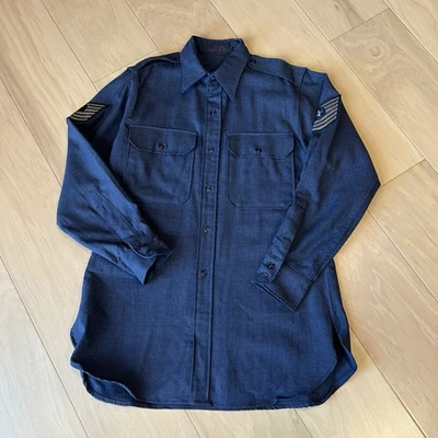 Vintage US Navy CPO Shirt Man’s Wool Blue Flannel 1969 Size 15x32 - Image 1 of 4
