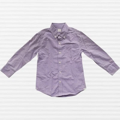 Camisa con botones Crewcuts J Crew para niños micro cuadros púrpura blanca manga larga talla 4-5 Foto 1 de 4