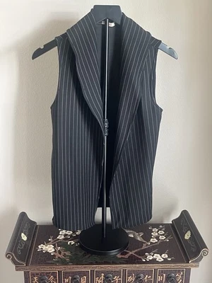 IDHOK Black Pinstripe Vest Women's Size S Open Front Notch Lapel Office - Image 1 of 4