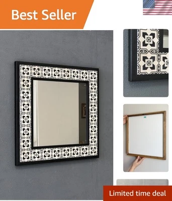 Ручной работы многоцветная мозаика настенное зеркало - ремесленник камень и дерево акцент - Изображение 1 из 4