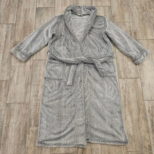 Natori Robe Womens Size L Plush Sherpa Flannel Belted Grey Lounge Comfort Sleep - Picture 1 of 13