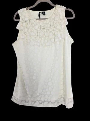 New Directions Ivory Polka Dot Sleeveless Top Size 1X (Runs Small) Ruffle  - Image 1 of 4