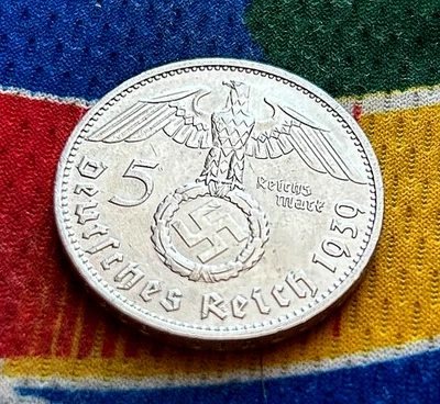 1939 D 5 Mark WW2 German Silver Coin Third Reich  Reichsmark AU - Image 1 of 2