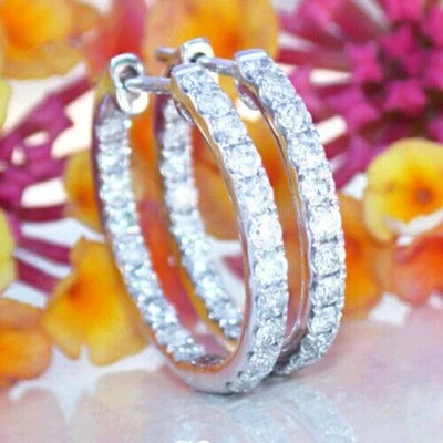 1.50 Ct Round White Diamond Art Deco Hoop Earrings in 14K white Gold Plated - Image 1 of 2