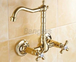 Luxury Golden Brass Wall Mounted Kitchen Sink Faucet Mixer Tap 8sf101 - Picture 1 of 3
