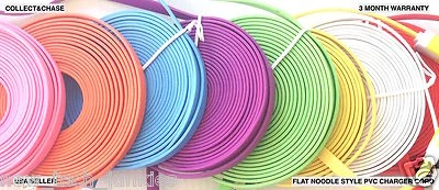 NTJ 10FT LONG USB Flat Noodle power data sync Charger Cable for iPhone 4 4s iPod - Image 1 of 4