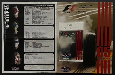 2005 Indianapolis Speedway US Grand Prix Ticket + Program Michael Schmacher Wins Cover