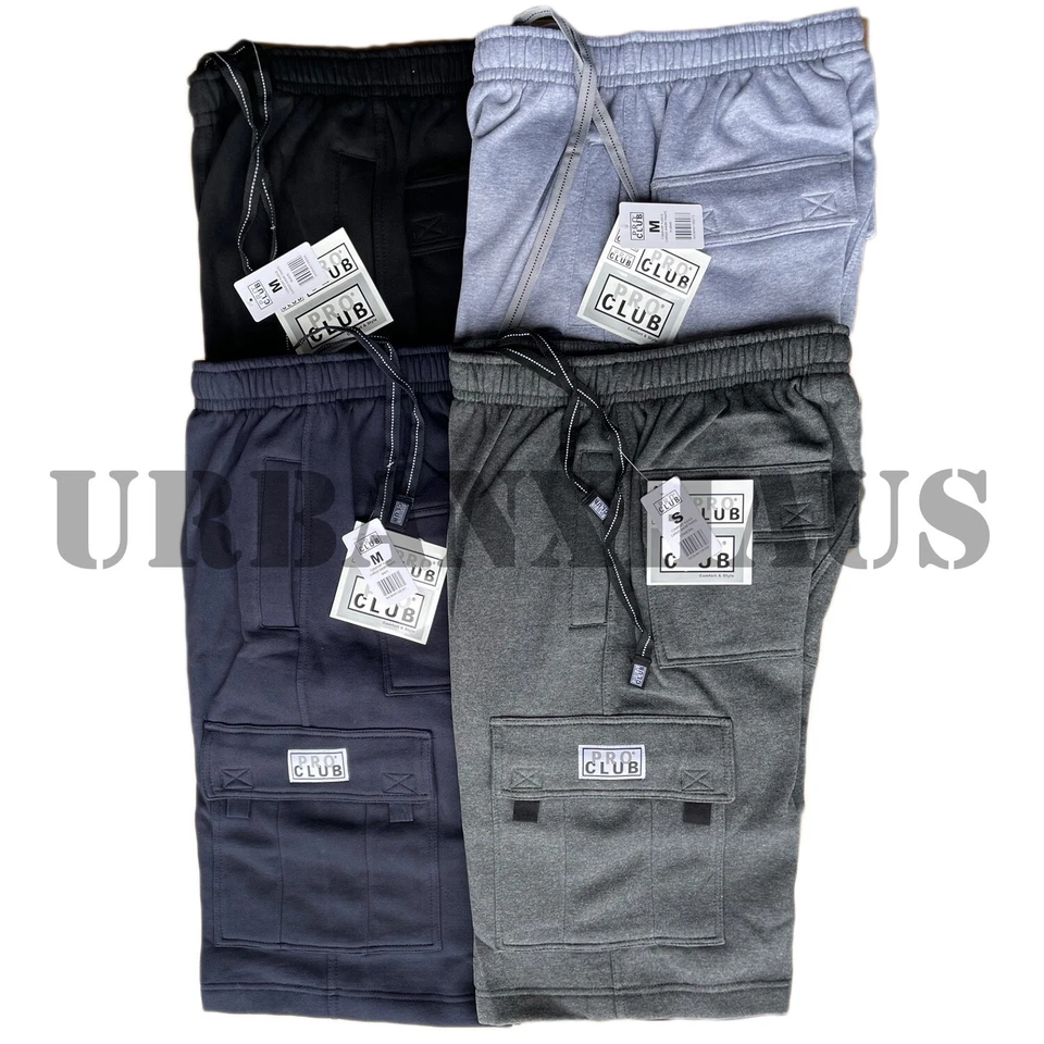 PRO CLUB MEN'S FLEECE CARGO SHORTS HEAVYWEIGHT S-3XL - Image 1 of 1