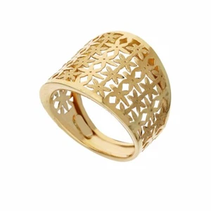 Anello in Oro Giallo 18 Carati con Fiori Traforati da Donna - Picture 1 of 1