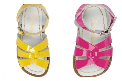 NEW Salt Water Sandals Original Patent Leather Yellow/Fuchsia Little Kid Sizes - Image 1 of 4