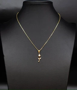 14k Real Gold Rose Necklace,14K Real SOLID Gold Rose Charm, 14k Gold 1.3mm Chain - Picture 1 of 4