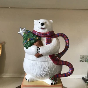 Pfaltzgraff Snow Bear figure Tea For One Teapot Cup nib - Picture 1 of 9