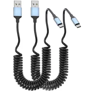 Coiled USB C Cable 2Pack Retractable USB C Charger Cable Car Play iPhone 15 C... - Picture 1 of 7