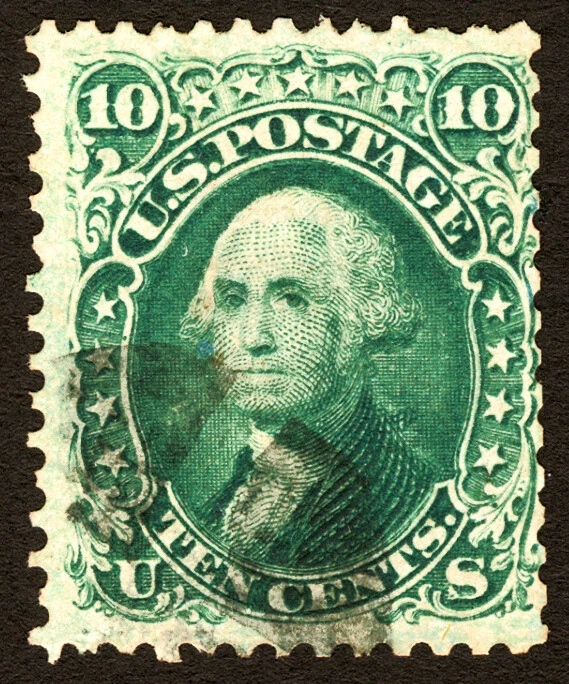 #68 1861-1862 10c Green Fine-Very Fine Type II Used with Cork Cancel - Image 1 of 1