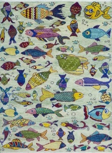 8X10 Fuß Handgeknüpfter Fisch Design Wohnzimmer Wollteppich | Anpassbarer Teppich - Bild 1 von 5