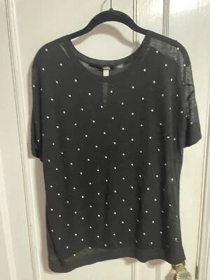 Top Pullover Recortado Kensie para Mujer, Negro con Lunares Blancos, Dobladillo Mordedura de Tiburón, Talla M Foto 1 de 4