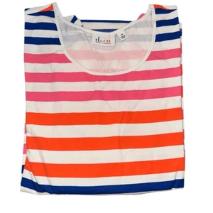 Denim & Co Womens 3X Perfect Jersey Top Pink Stripe Color Block Scoop Neck NWT - Picture 1 of 5