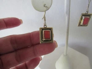 Vintage signierte Mexiko 925 Sterling Silber Rhodochrosit moderne Haken Ohrringe - Bild 1 von 6