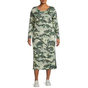 Terra and Sky Women's Plus Size Camo Midi Dress with Side Slits Size 0X 14w - Picture 1 of 6