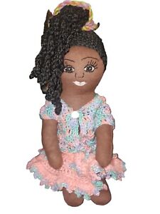 Cute African American Girl Doll 31cm Crochet Dress Braided Hair Ethnic Woman