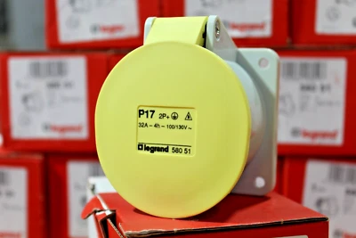 Legrand 32a 110v yellow 3 pin panel surface socket IP44 - Image 1 of 3