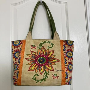 Kate McRostie Embellished Beaded Floral Cotton Canvas Tote Bag / Purse - Picture 1 of 12