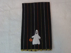 Vtg Halloween Black Striped with Ghost Applique Kitchen Towel - Picture 1 of 4
